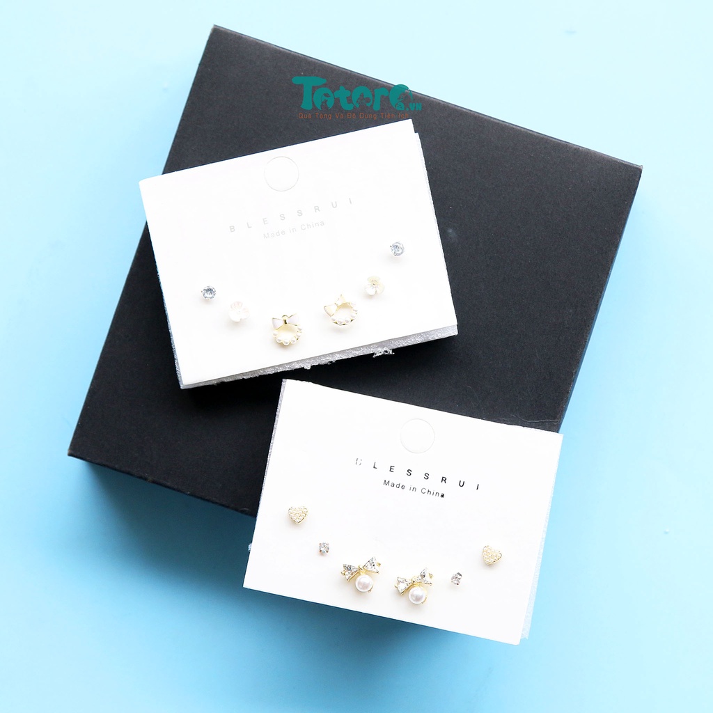 Set 6 chiếc bông tai Họa tiết nhí dễ thương và thời trang