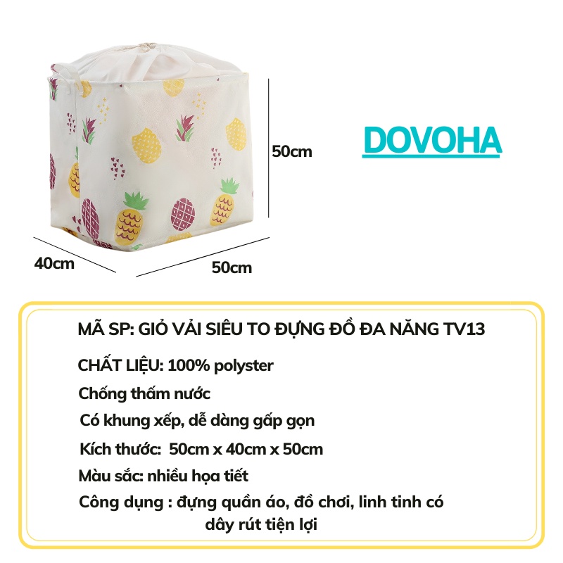 Túi vải đựng quần áo chăn màn đồ dơ giỏ vải canvas vuông đựng đồ đa năng gấp gọn DOVOHA TV13