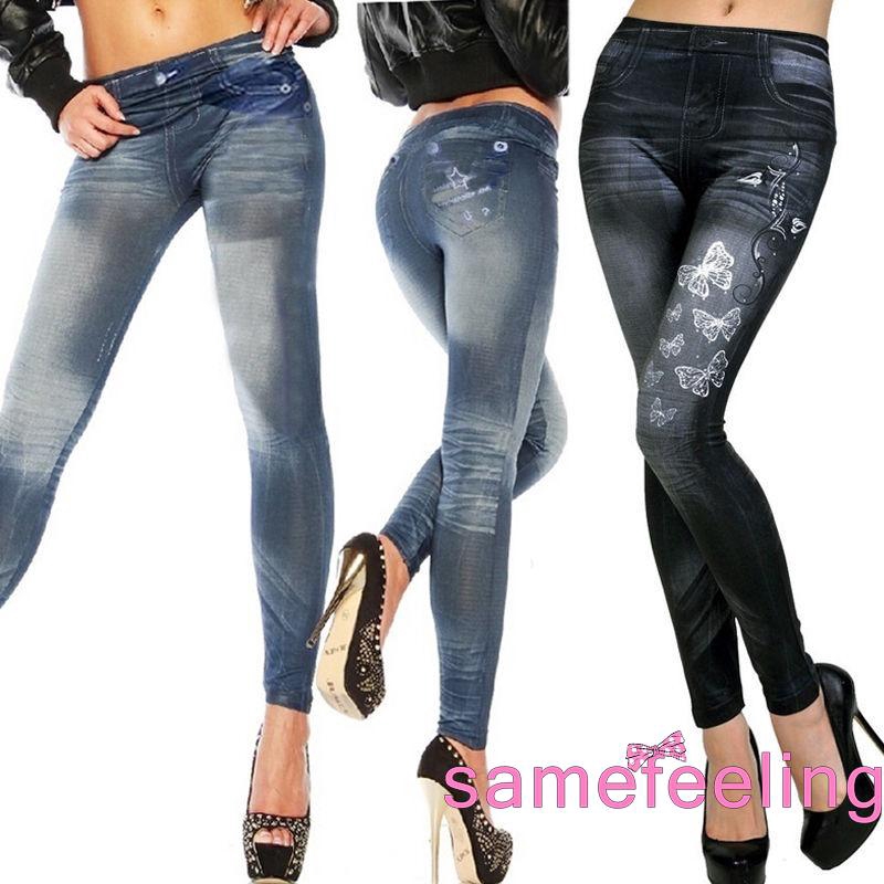 SF♫-WOMENS SEXY SKINNY LEGGINGS JEANS JEGGINGS STRETCHY PANTS DENIM