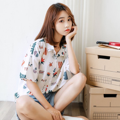 SUXI Áo sơ mi form rộng phong cách Hàn Quốc trẻ trung dành cho nữ