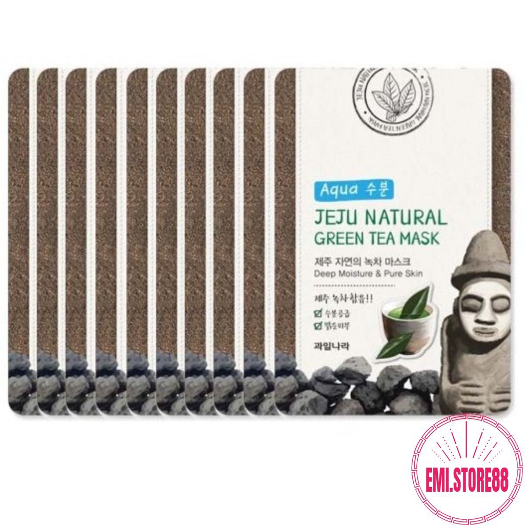Mặt nạ đắp mặt trà xanh Welcos Jeju Natural Green tea Mask Hàn Quốc Bộ 10 miếng giảm mụn , sạch nhờn
