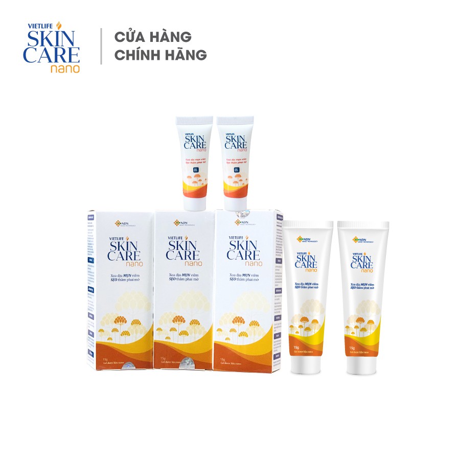 Bộ 5 Gel tinh chất dược liệu Nano kháng khuẩn, ngừa mụn, mờ thâm hiệu quả Vietlife Skincare Nano 15gr/tuýp