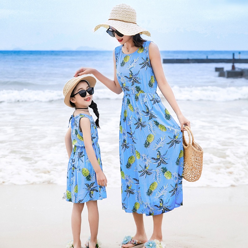 Đầm Dài Không Tay Bằng Vải Cotton Lụa Mỏng 100-175cm Dành Cho Mẹ Và Bé Đi Biển