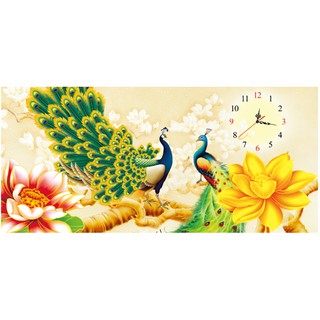 Tranh Thêu Chữ Thập ĐỒNG HỒ CHIM CÔNG X8137, 66x35cm, chưa thêu
