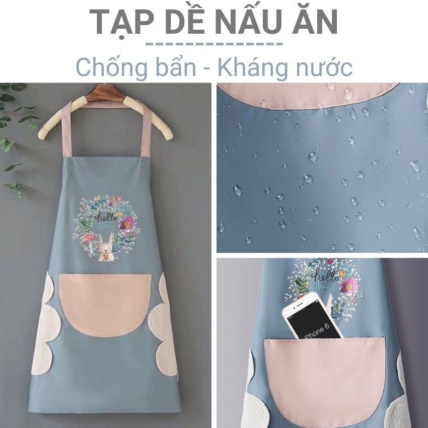 Tạp dề nấu ăn chống nước vải cotton cao cấp có túi tạp dề pha chế họa tiết thỏ xinh kiêm luôn chỗ lau tay xịn xò Angola