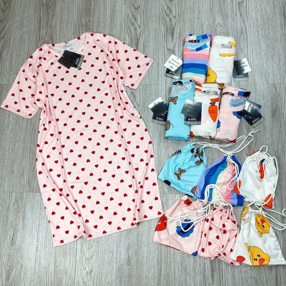 VÁY NGỦ, VÁY COTTON MẶC NHÀ HÌNH THÚ CUTE THAY THẾ BỘ PIJAMA, ĐỒ BỘ