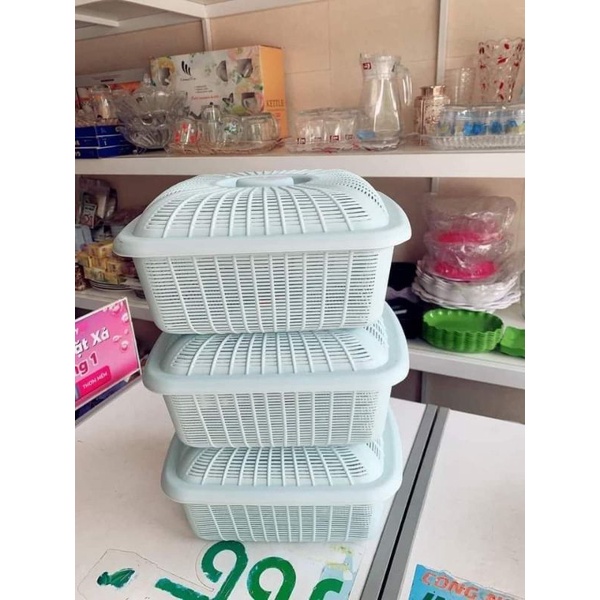 Set 3 bộ rổ nhựa có nắp đậy nhựa đựng trái cây , rau củ quả