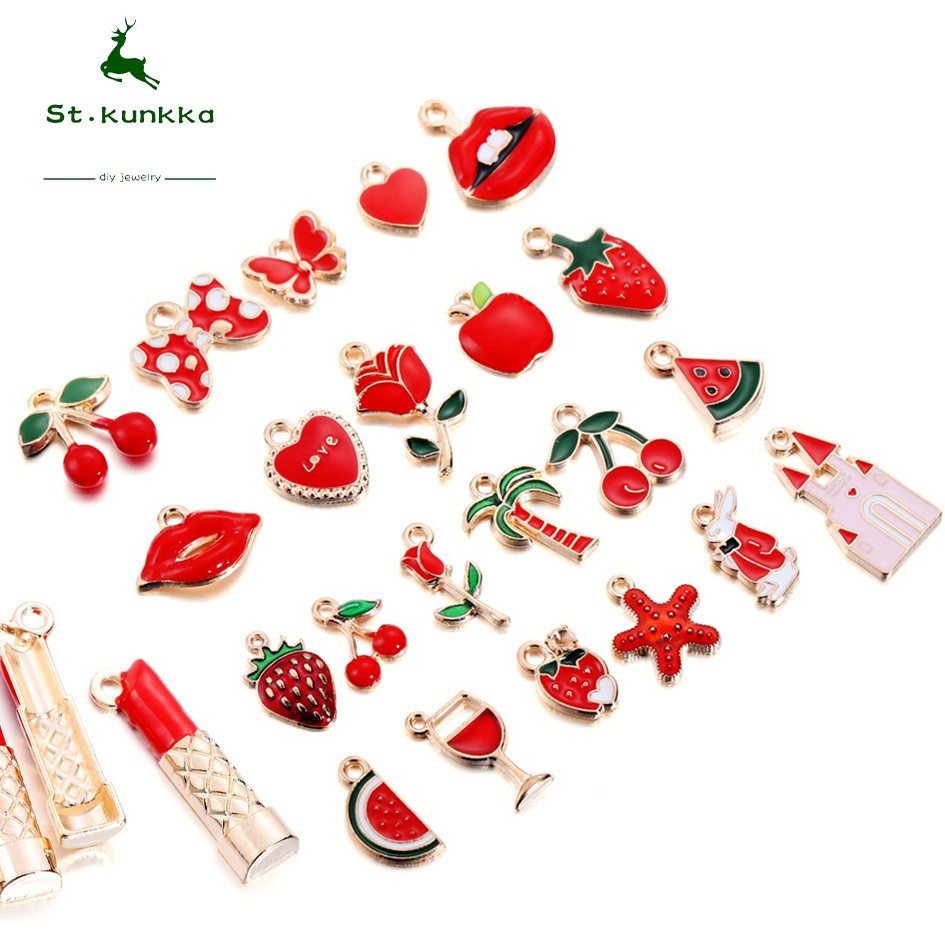 St.kunkka Set 10 Mặt Dây Chuyền Hình Trái Tim / Bướm / Trái Tim Đỏ Dùng Làm Trang Sức diy