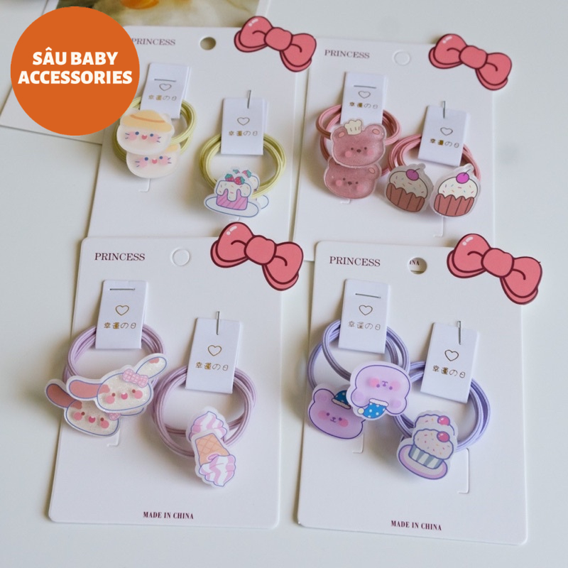 Sét 2 đôi dây chun buộc tóc hình siêu cute cho bé