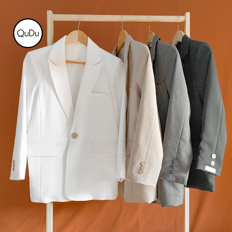[Vest Thiết Kế] Áo Blazer Nữ QuDu Màu Trắng Đen Freesize  Dài Tay Hai Lớp Sang Xịn Trẻ Trung Hàng Thiết Kế | BigBuy360 - bigbuy360.vn