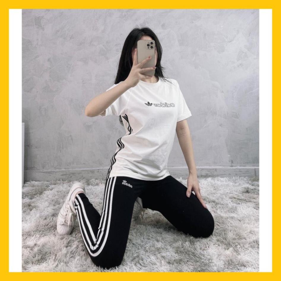 Quần Tập Gym Nữ [Legging] 3 Sọc Logo Chữ Ngang Cao Cấp [ĐỒ TẬP]