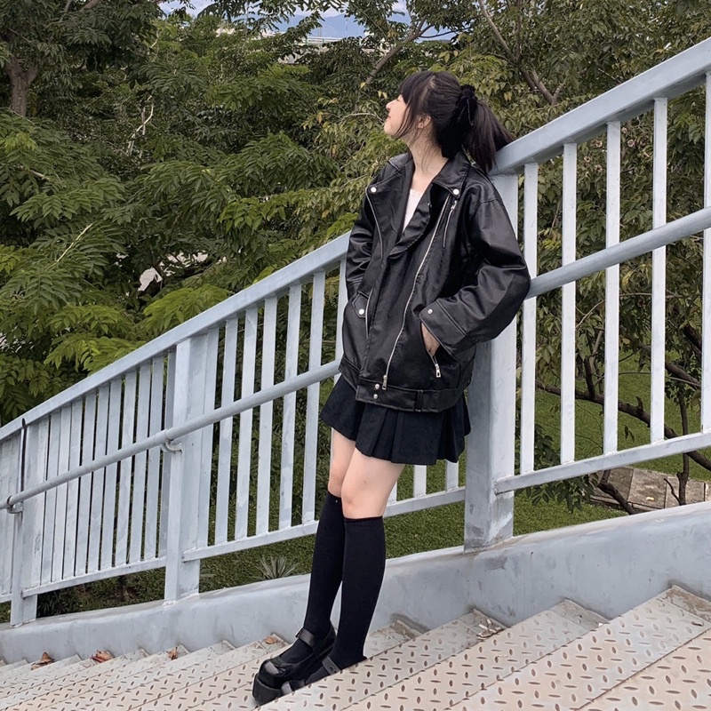 ÁO DA BIKER ULZZANG CÓ ĐAI