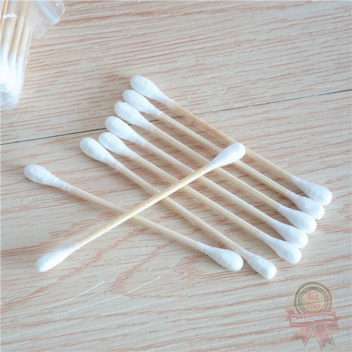Bịch tăm bông 100 que thân gỗ thitruongsihn y tế khử trùng 2 đầu ngoáy tai nặn mụn kháng khuẩn thân thiện với môi trường