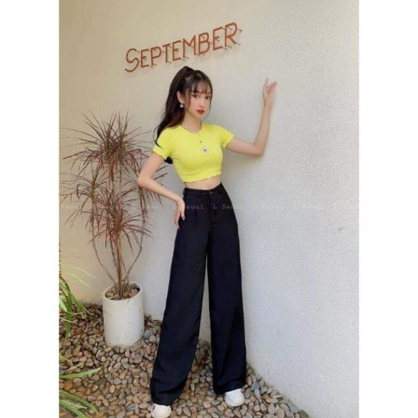 [Quần ống rộng] Quần vải ống suông ➡️ Quần ống rộng lưng cao culottes ống xuông dài 100cm