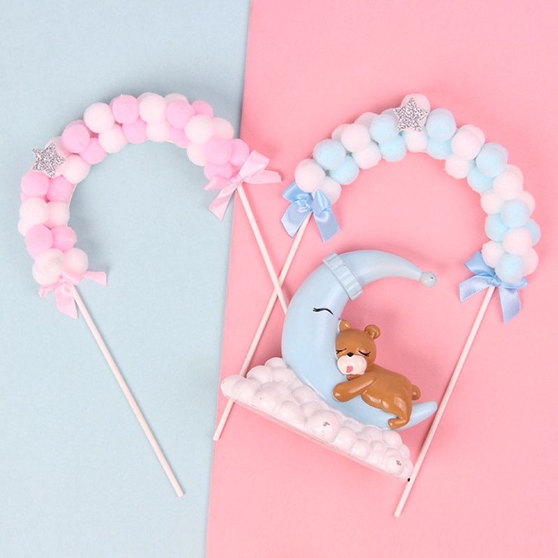 Set 5 Phụ Kiện Trang Trí Bánh Kem Hình Cầu Vồng / Trái Tim Xinh Xắn