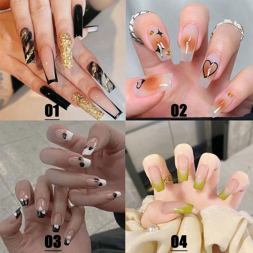 EUCA Hộp 24 Móng Tay Giả Che Phủ Toàn Diện Đính Kim Cương Giả Có Thể Tháo Rời