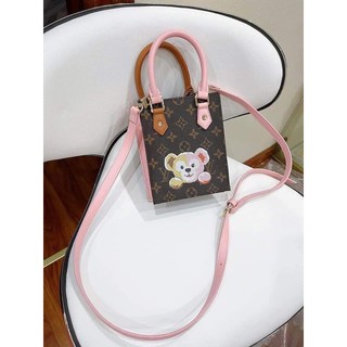 Túi lv cầm tay đeo chéo gấu hồng & trâu mini Fullbox - ảnh thật