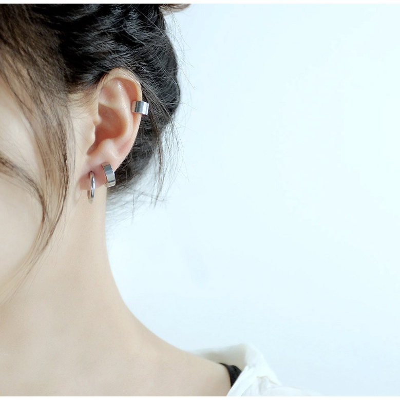 Set 3 Chiếc Bông Tai Nam Nữ Kẹp Vành Unisex Ko Cần Bấm Lỗ Tai Titan Ko Đen TT 3910