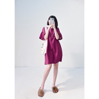 Đầm suông linen tay loe tím korea
