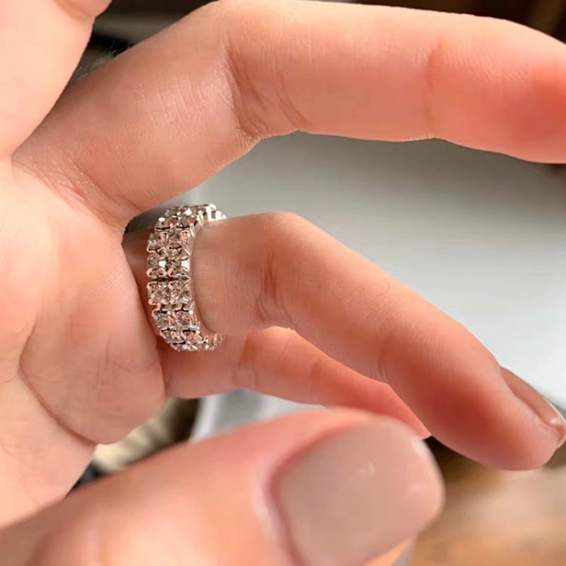 Nhẫn đàn hồi lấp lánh nhiều lớp đính đá nhân tạo cho nữ