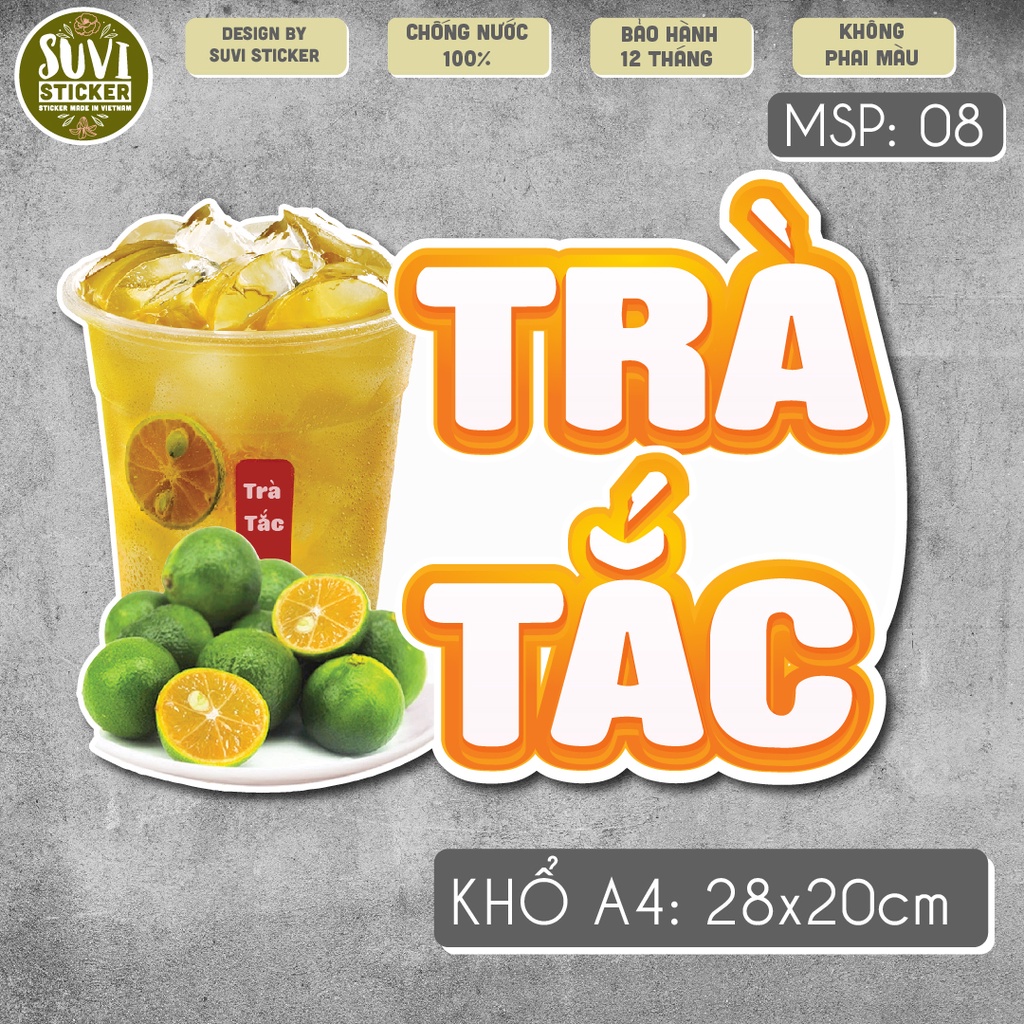 Decal Trà Sữa khổ lớn trang trí tường, dán kính, trang trí quán cà phê khổ A4 chống nước. MSP: KL18