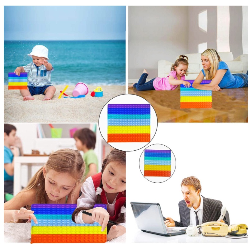 Đồ chơi thư giãn giác quan ấn bong bóng Pop it 50 cm bằng silicon cầu vồng giảm căng thẳng cho người lớn và trẻ em