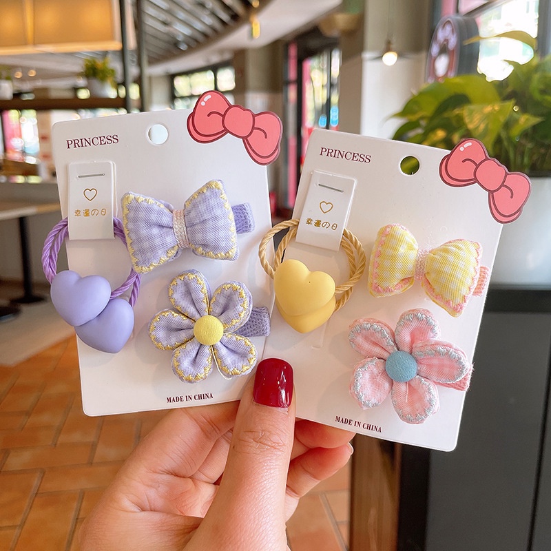 Bộ Kẹp Tóc Nơ Nhỏ Kẻ Sọc Caro Hình Trái Tim Cho Bé Gái Mới