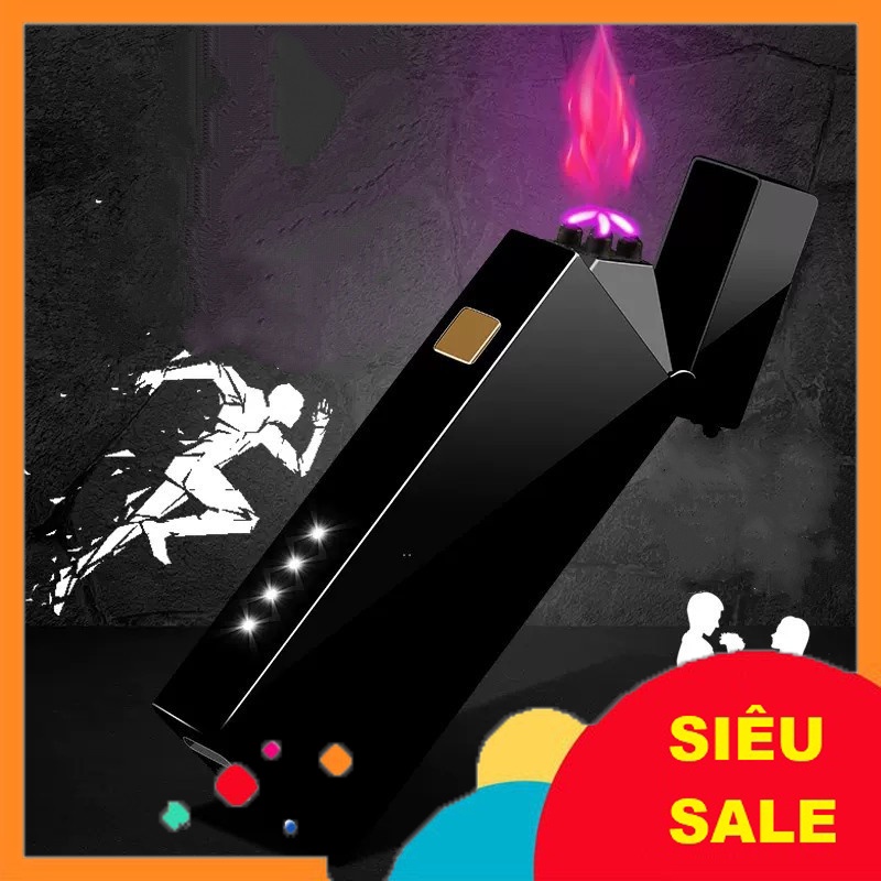 Qụet Điện 4 Tia Plasma Chống Gió Nhỏ Gọn - Có Đèn Led Hiển Thị Mức Pin