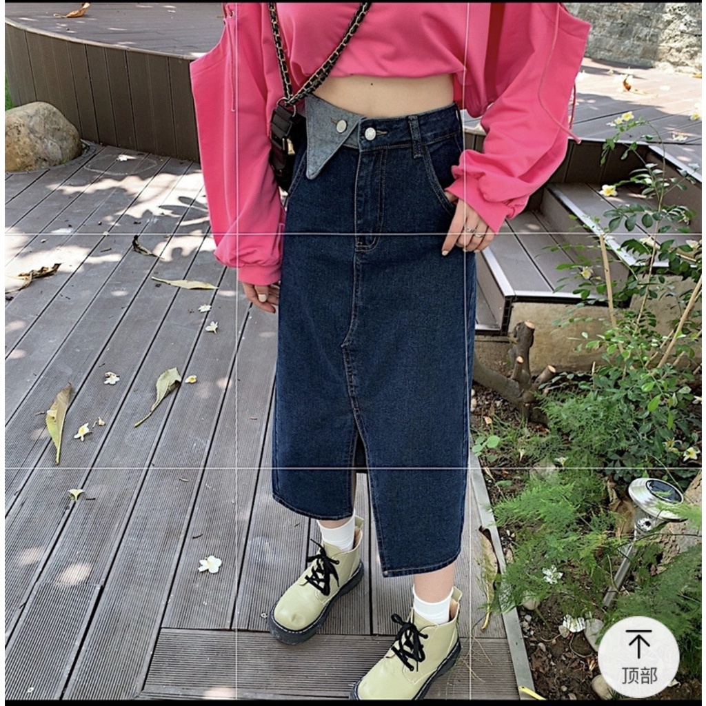 💃 Chân Váy Jeans Cạp Tam Giác Dáng Chữ A 2 Màu