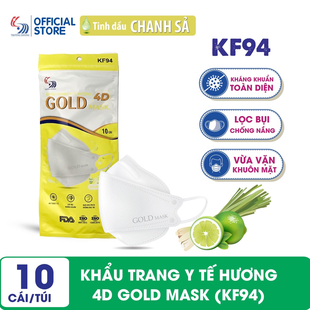 Khẩu trang y tế hương Chanh Sả 4D Gold Mask  - Túi 10 chiếc