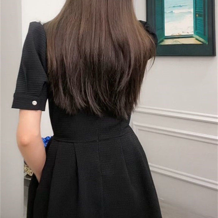 Đầm Dài Tay Ngắn Chiết Eo Cao Thiết Kế Thanh Lịch Cho Nữ