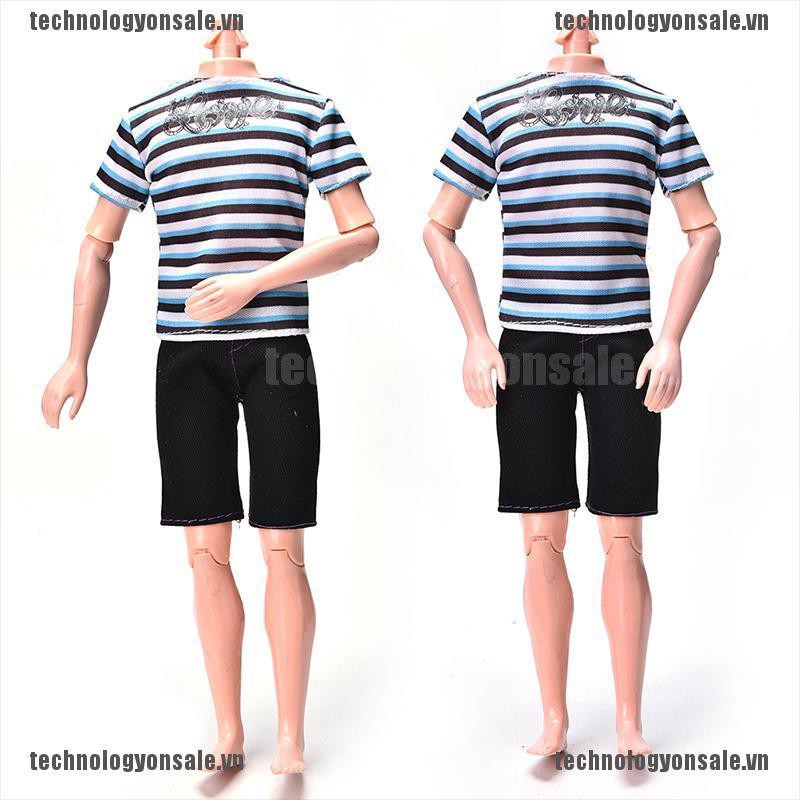[😎😎Tech] Striped Shirt Suit for Ken Doll Barbie Cloth Black Short Pants Fashion Doll Suit [VN]