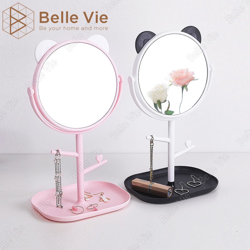 Gương Soi Trang Điểm BELLEVIE Gương Di Động Để Bàn Tai Gấu Gương Makeup