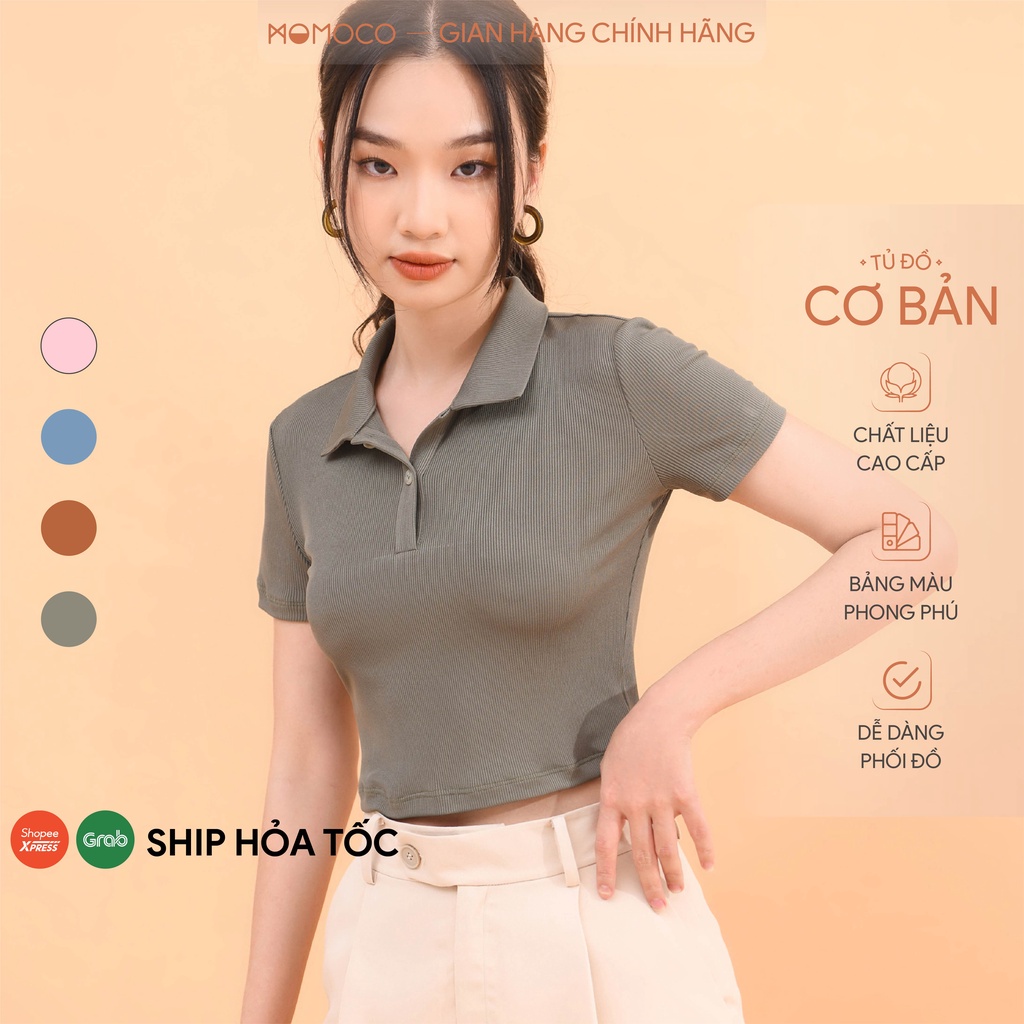 Áo Polo Croptop Cổ Bẻ MOMOCO vải cotton tăm nhỏ co giãn 4 chiều M2957