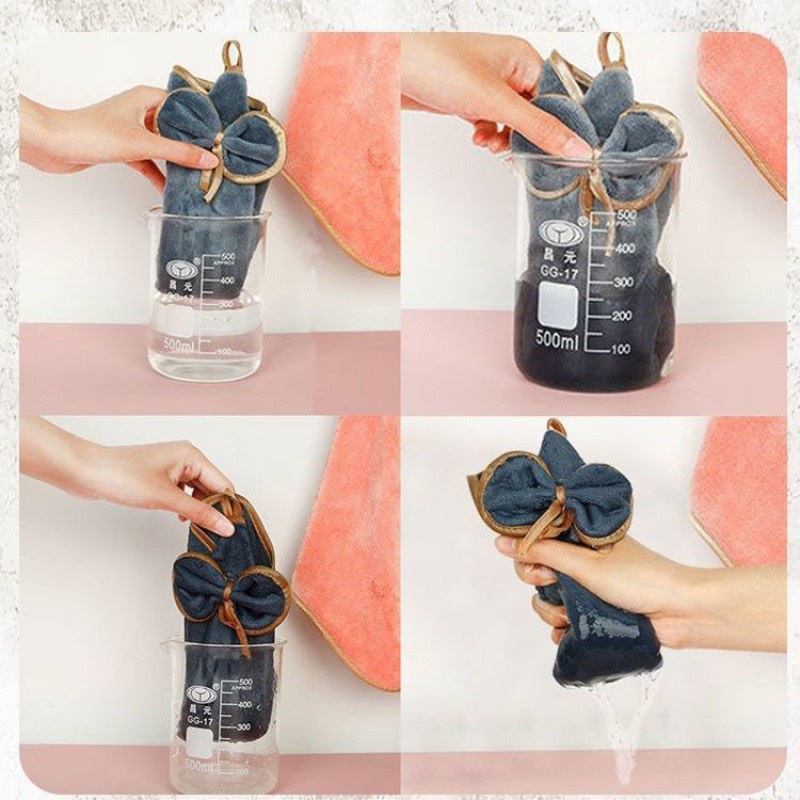 Khăn lau tay nhà bếp, khăn lau chén dĩa nơ viền vàng