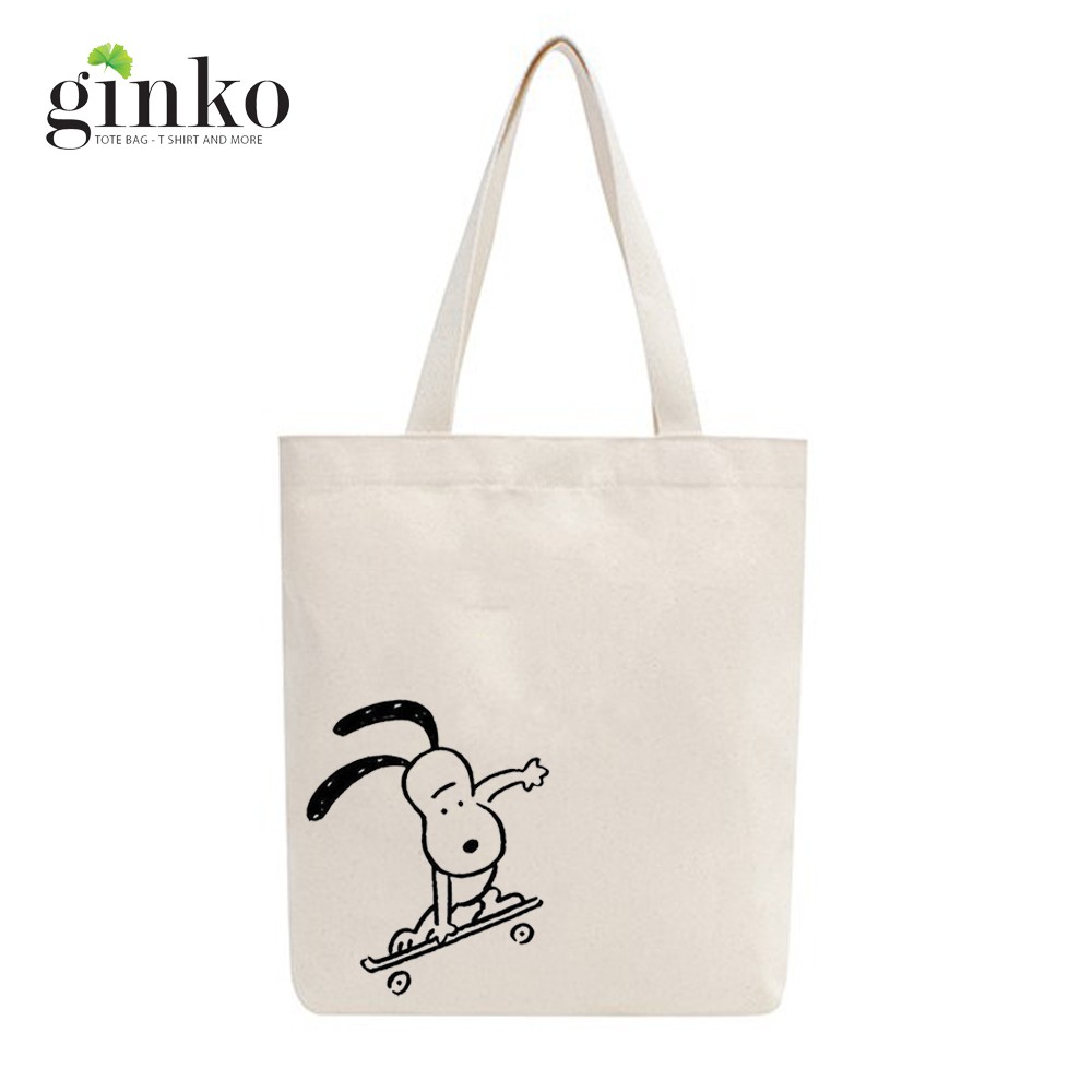 [Mã BMBAU50 giảm 50K đơn 150K] Túi Tote Vải Mộc GINKO Dây Kéo In Hình Snoopy Trượt Ván M22