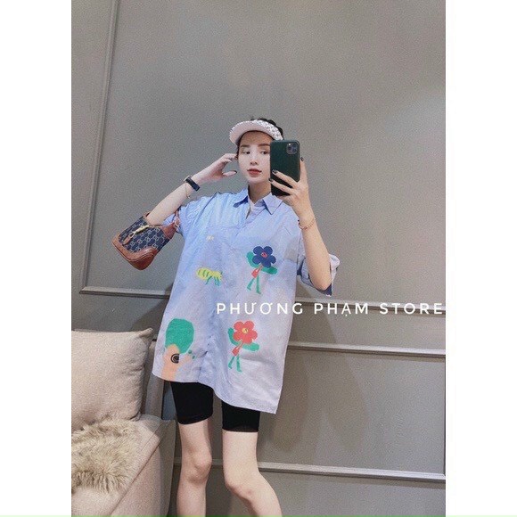 áo sơ mi in hoa tay ngắn form rộng xinh k