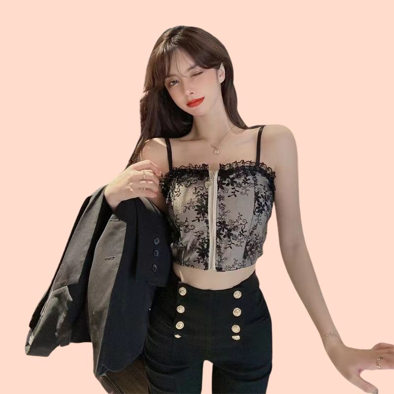 Áo Lót Nữ Áo Bra Cotton Đệm Su Thêu Hoa Viền Ren Dây Kéo Trước 2 Dây Gợi Cảm - 2210