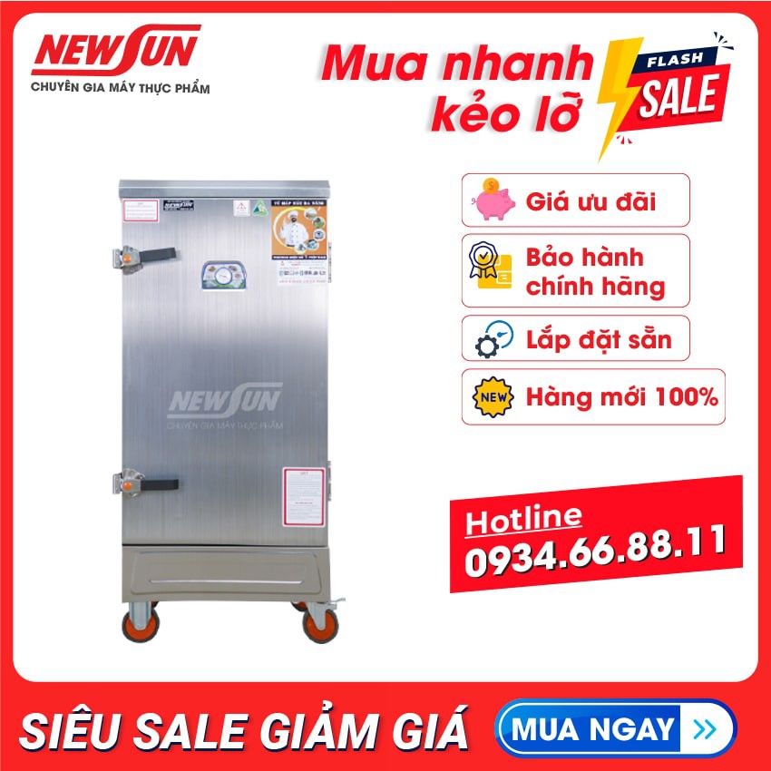 Tủ nấu cơm 36 kg gạo/mẻ bằng điện 12 khay nhập khẩu NEWSUN - Bảo hành 12 tháng