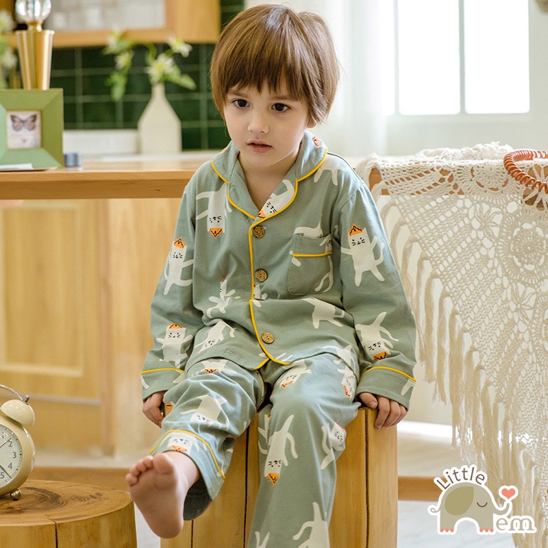 Bộ đồ bé trai dài tay Cotton _ Pijama Mèo