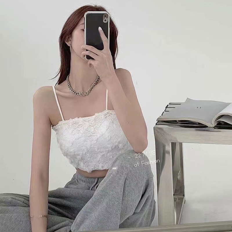 Áo Croptop Hai Dây Màu Trơn Họa Tiết Hoa Hồng 3D Phong Cách Pháp Thời Trang Mùa Hè Cho Nữ