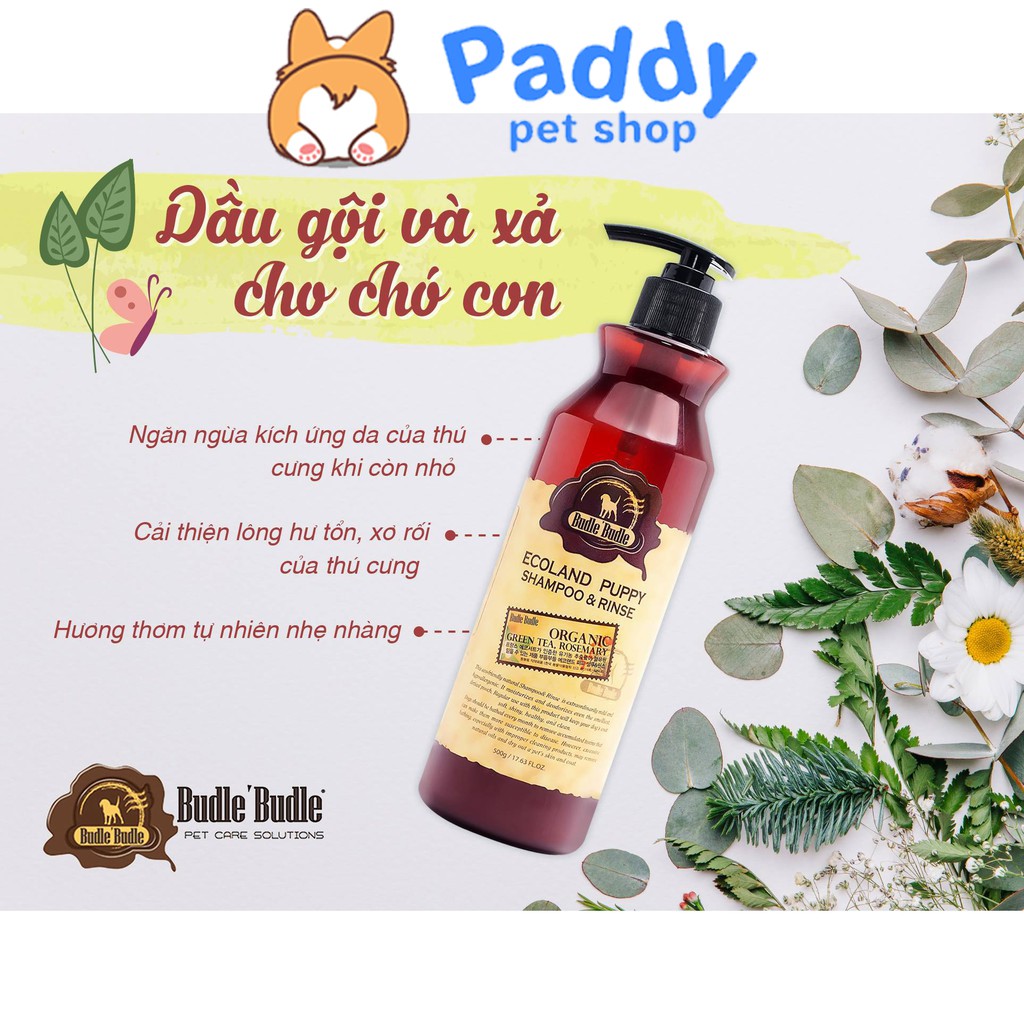 Sữa Tắm Kết Hợp Dầu Xả Cho Chó Con Budle Ecoland Puppy 500g (Nhập khẩu Hàn Quốc)