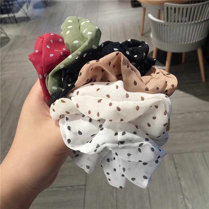 Scrunchies Dây Cột Tóc Vải Chiffon Lụa Mỏng Họa Tiết Chấm Bi Dễ Thương - PKT87 [PKT00087]