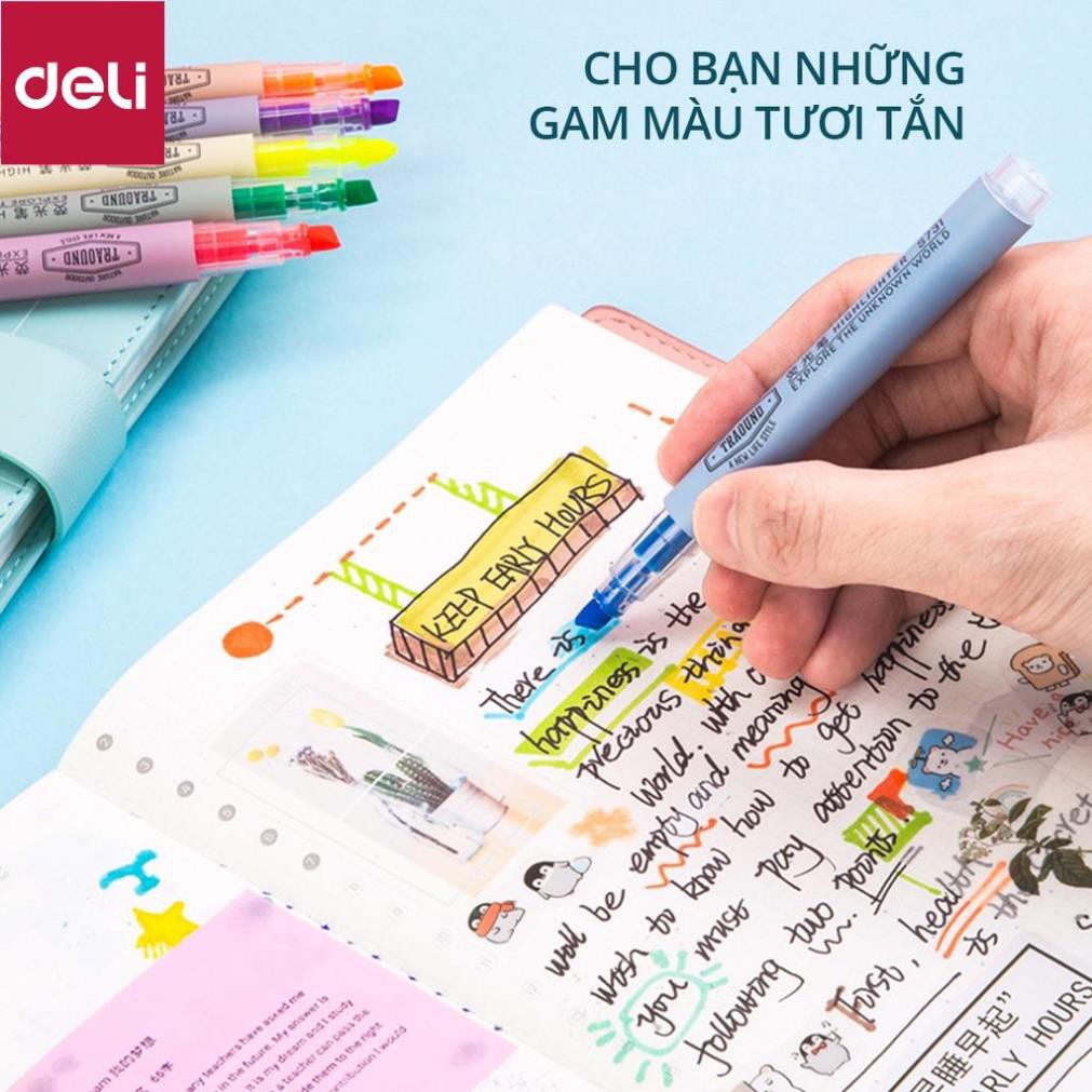 Bút highlight dấu dòng dạ quang Deli – 6 chiếc/ hộp - S624 [Deli]