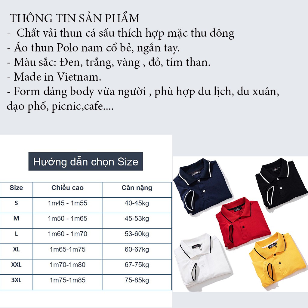 Áo thun nam ngăn tay có cổ 2 áo màu đen + trắng