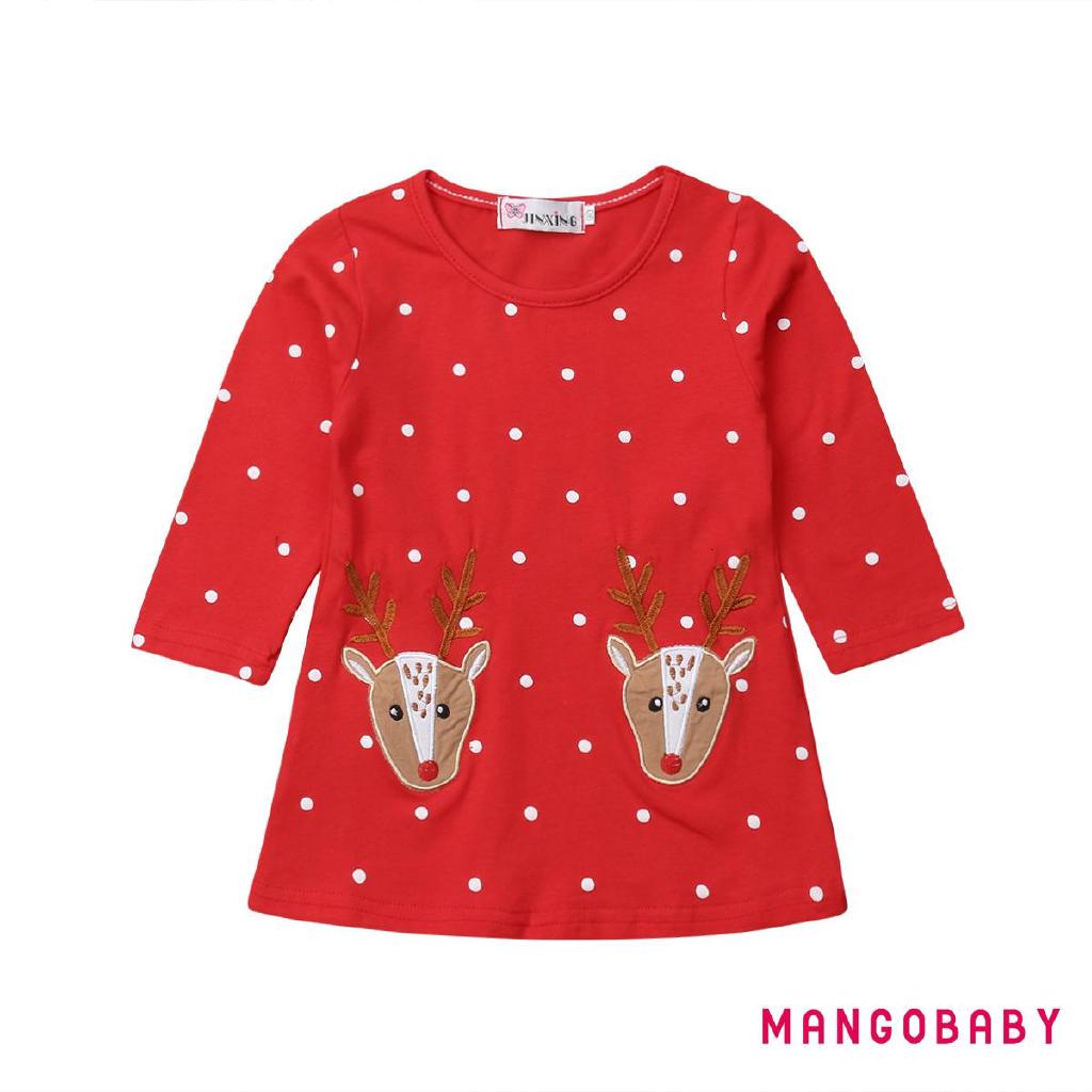 Đầm dài tay in họa tiết con nai cho bé gái