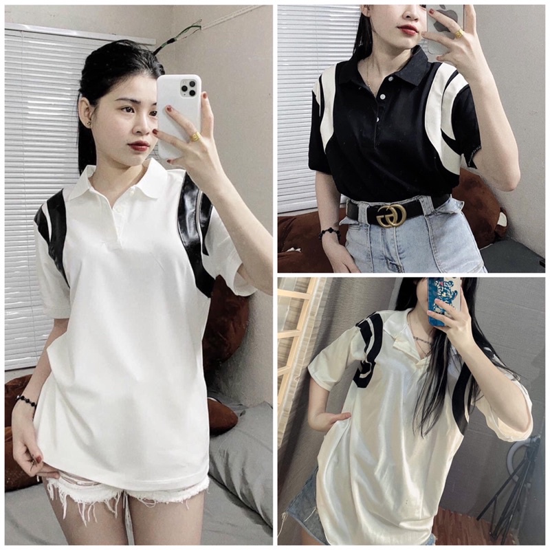 Áo polo phối viền sọc vai oversize form unisex HARIQUEEN