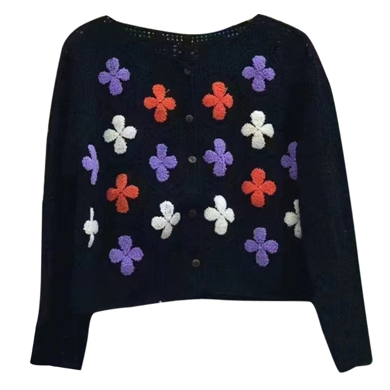 Áo Khoác Cardigan Dệt Kim Tay Dài Cài Nút Thêu Hoa Xinh Xắn Cho Nữ