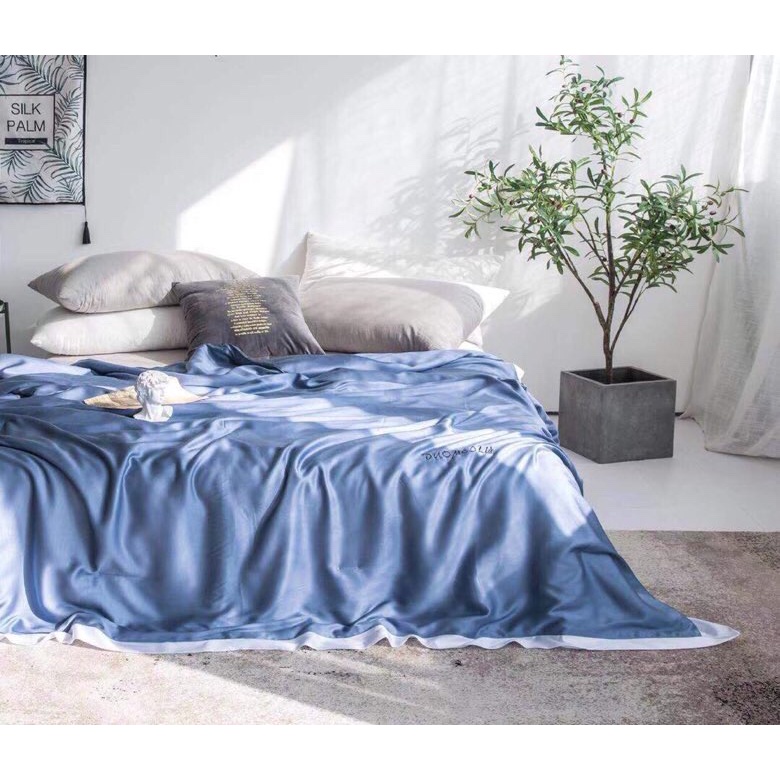 Bộ chăn ga gối 100%Tencel 100s phối màu sang trọng độc đáo, chăn có thêm đường viền trắng, chất liệu siêu mềm mát mịn