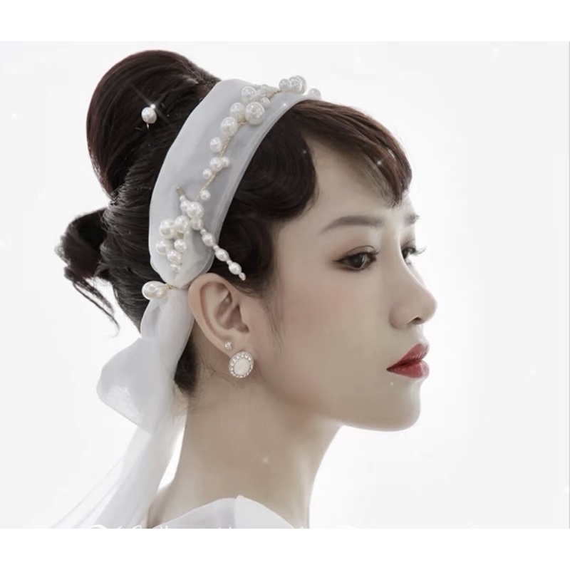 Voan cô dâu dải ngọc phụ kiện cưới